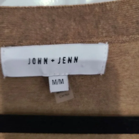 John + Jenn Womens Medium Tan Black Striped V-Neck Button Front Cardigan Sweater - Picture 2 of 11